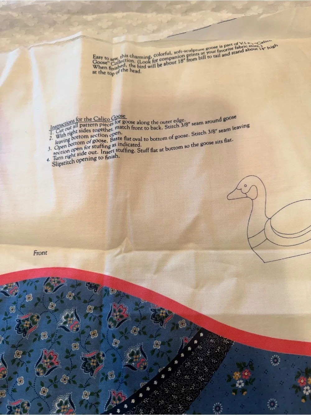 Quilted Duck Pillow Panels - Blue and Pink Fabric Set The Calico Goose Cottage